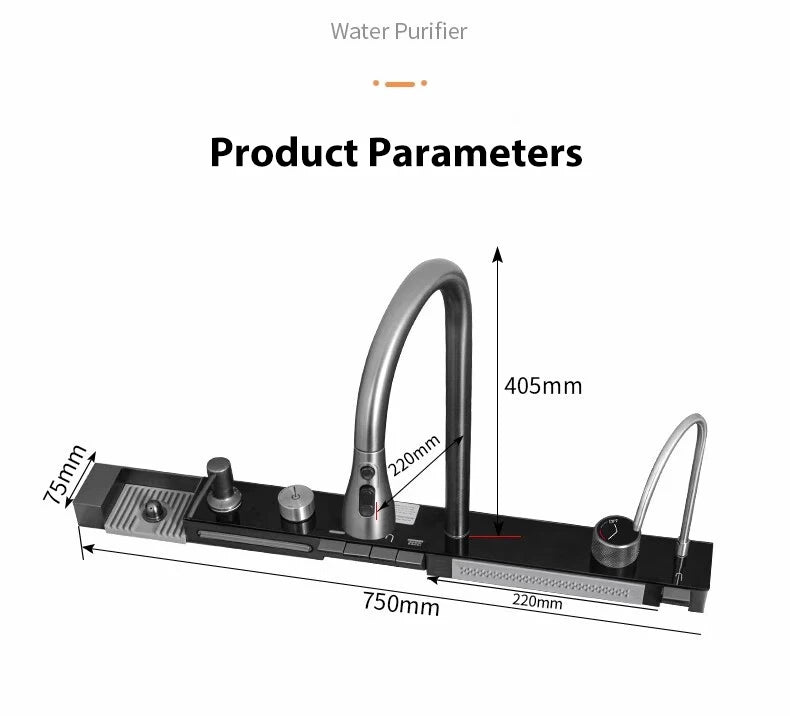 Silver Slot Stainless Steel Waterfall Sink Digital Display