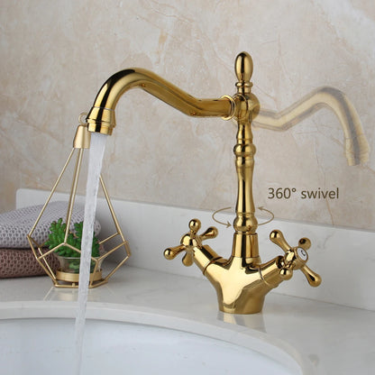 Kemaidi Golden Bathroom Basin Sink Faucet 360 Swivel