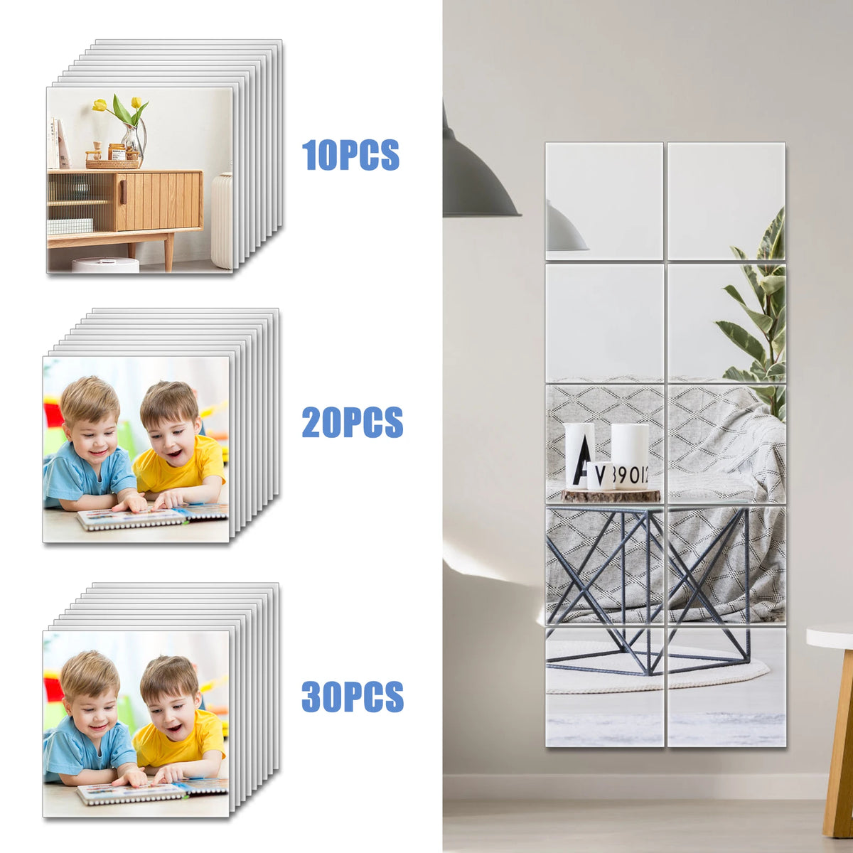 10/20/30pcs Mirror Wall Sticker Mirror Diy Square Decal