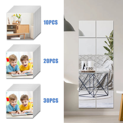 10/20/30pcs Mirror Wall Sticker Mirror Diy Square Decal