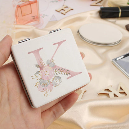Personalized Floral First Letter White Square Double-Sided Makeup