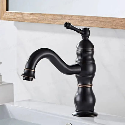Antique Brass Basin Faucet 360 Rotation Handle Deck