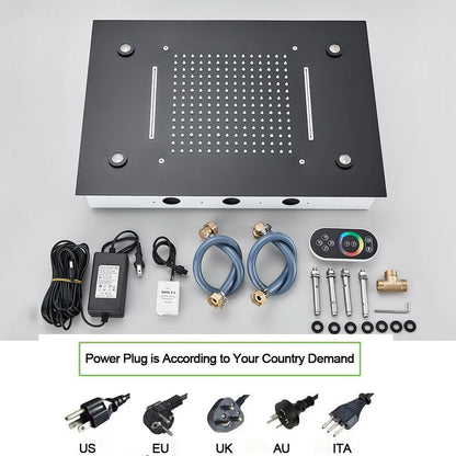 Black Led Thermostatic Bathroom Shower Faucet Rain Waterfall