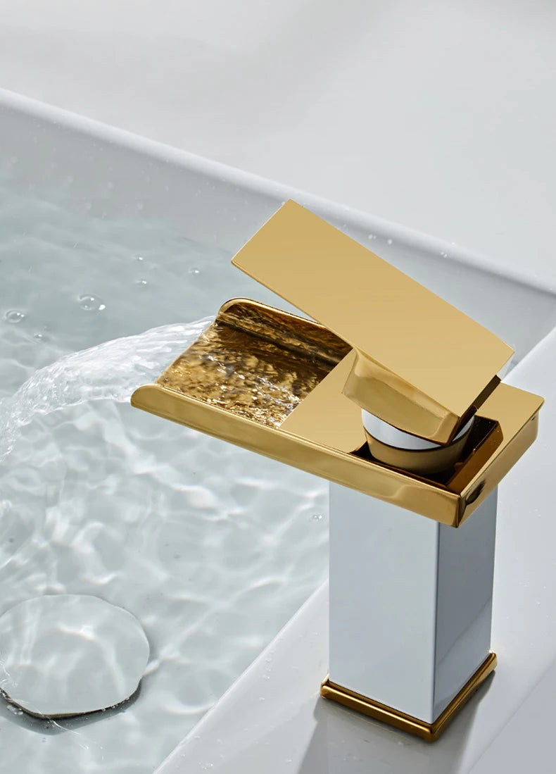 Black Waterfall Bathroom Basin Faucet Square Vanity Sink