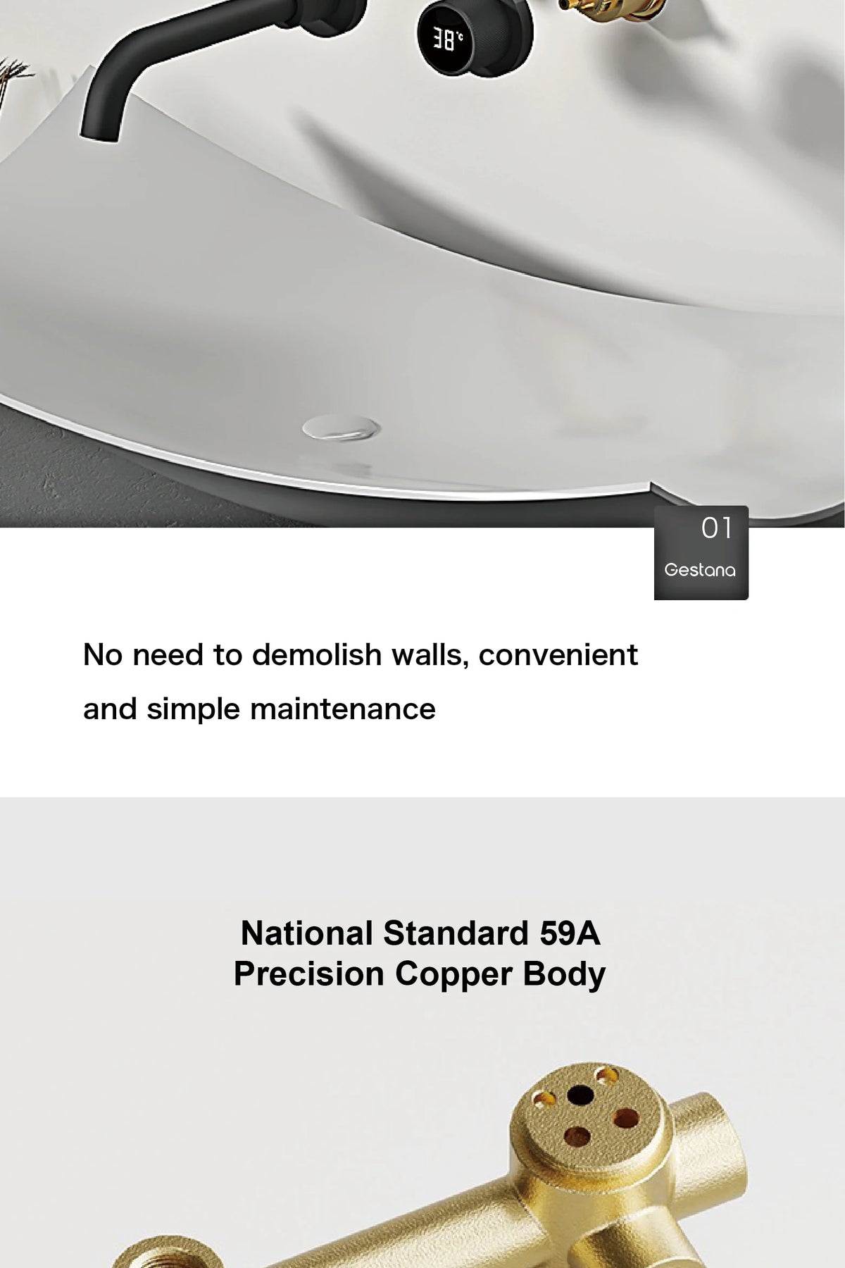 Gestana Luxury Led Digital Display Black Brass Bathroom