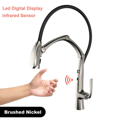 Luxury Gunmetal Brass Faucet Led Display Sensor&Pull-Out