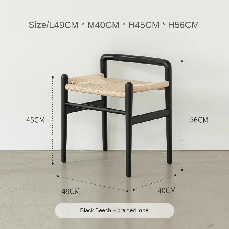 Momo Scandinavian Simple Wood Vanity Stool Rattan Wicker