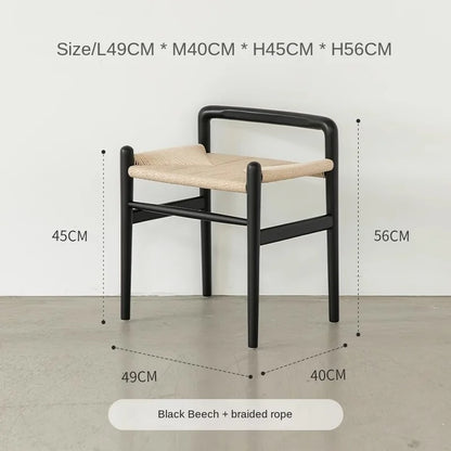 Momo Scandinavian Simple Wood Vanity Stool Rattan Wicker