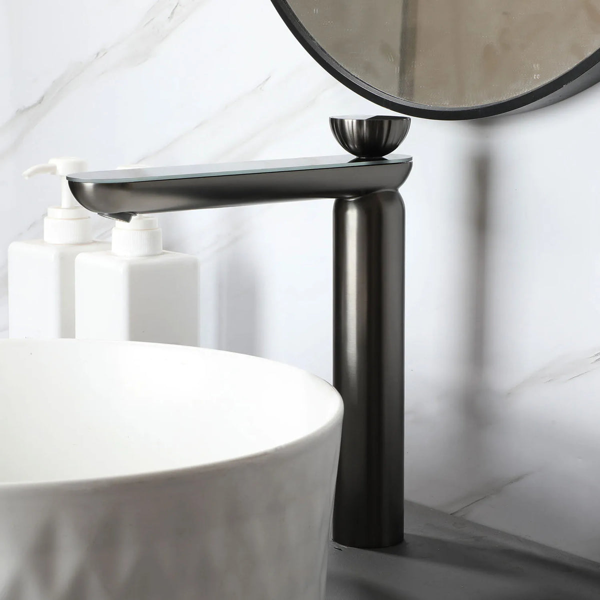 Zappo Gun Gray Digital Display Bathroom Faucet Brass