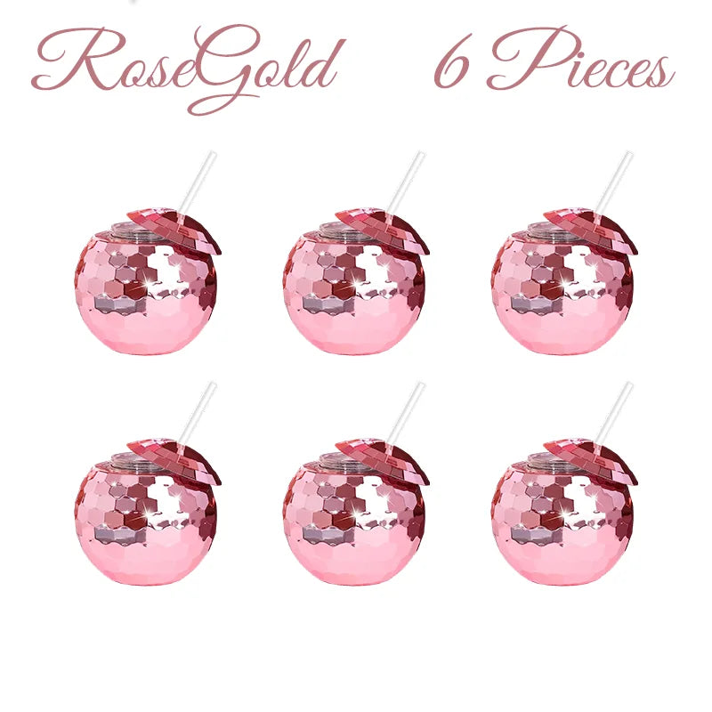 6-48pcs Disco Ball Cups Lids Staws Disco 70s