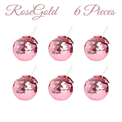 6-48pcs Disco Ball Cups Lids Staws Disco 70s