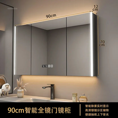 Modern Solid Wood Smart Bathroom Mirror Cabinet Light