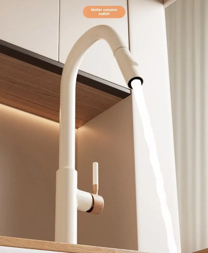 Cream Wooden Handle All Copper Faucet - Pull-Out