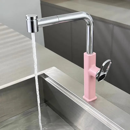 Pull Out Faucet Lever Brass Rotation Cold Pink