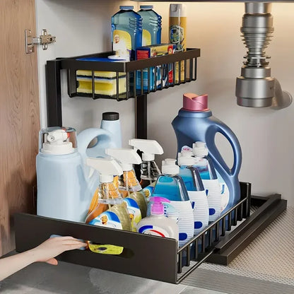 Tier Sliding Under Sink Storage Rack Rustproof Metal
