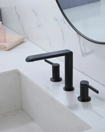 Brushed Gold Bathroom Widespread Basin Faucets Soild Brass