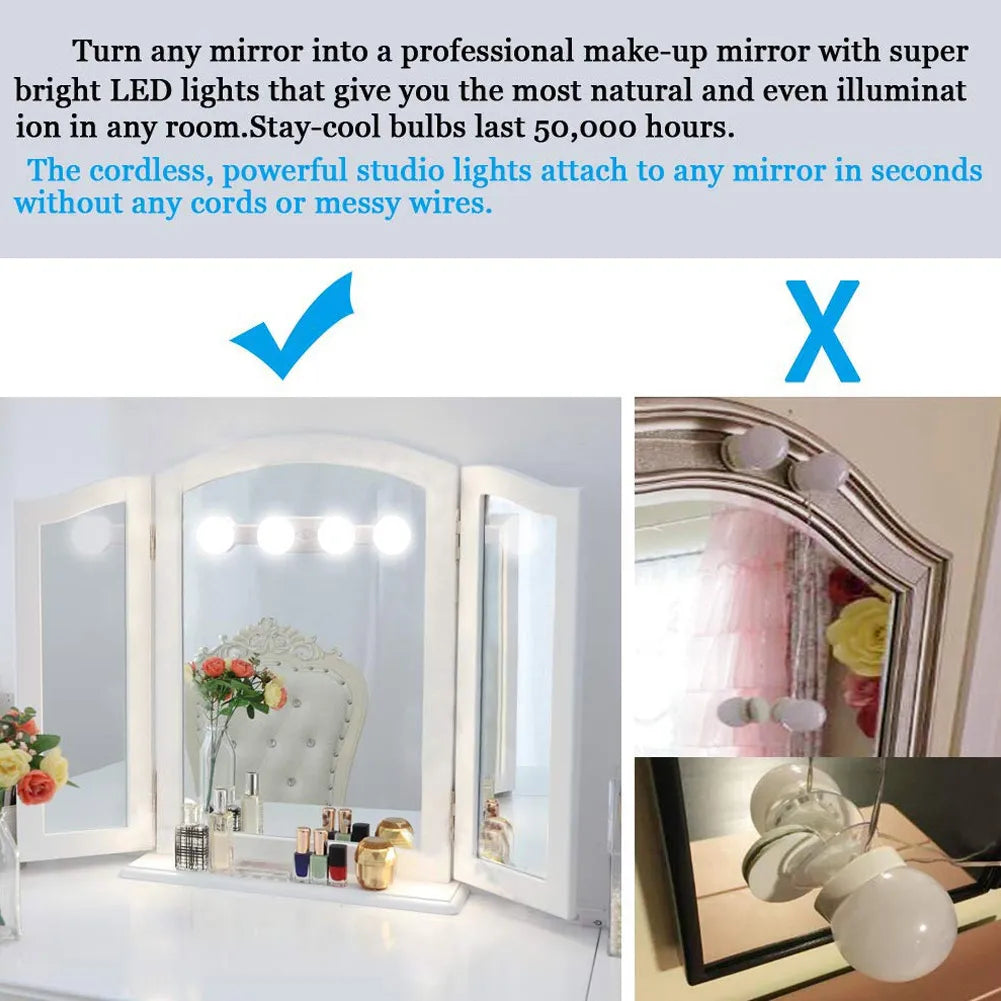 Led Makeup Mirror Light Suction Cup Cordless Bathroom
