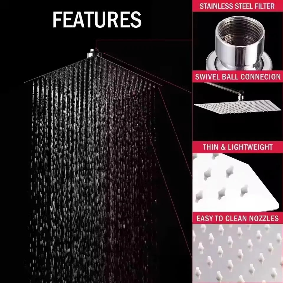 Rainfall High Pressure Shower Head 12/10/8 Inch Stainless