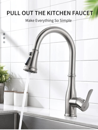 Brushed Nickel Faucets Handle Pull Out Tap Hole