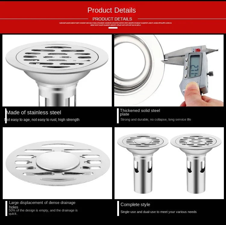 Stainless Steel Floor Drains Shower Anti-Odor Drainer Bathtub