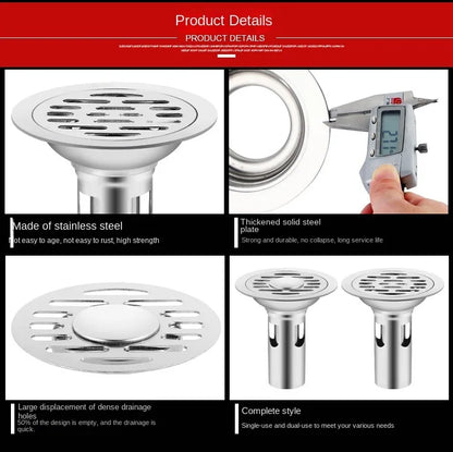 Stainless Steel Floor Drains Shower Anti-Odor Drainer Bathtub