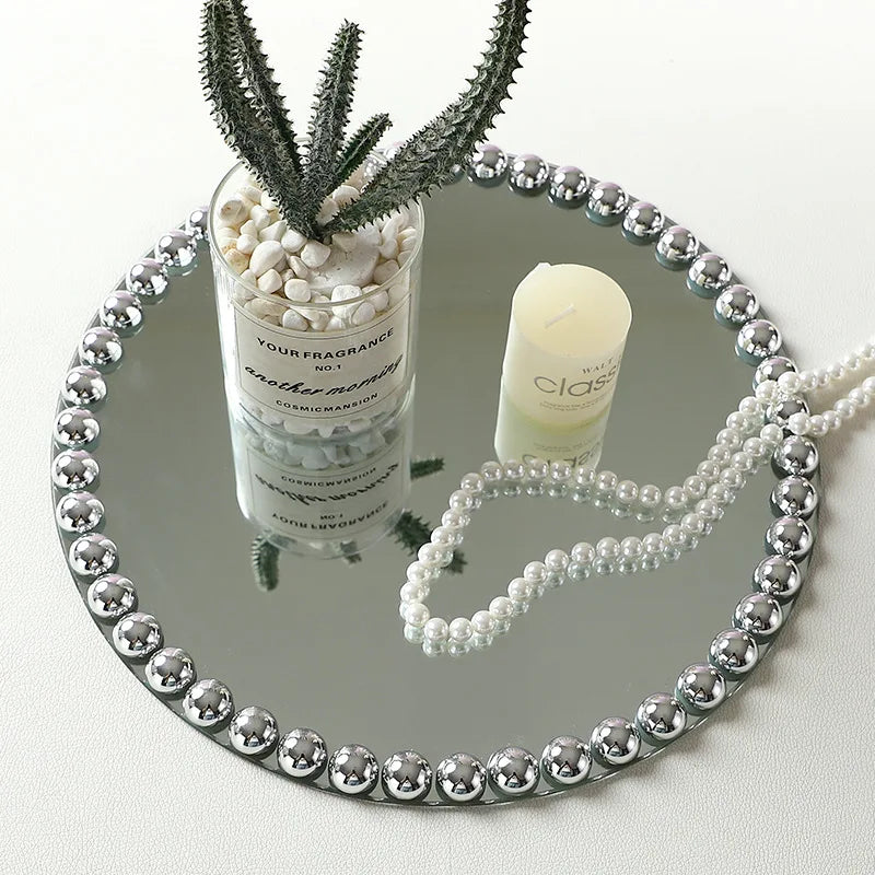 Pearl Dot Glass Mirror Storage Tray Light Luxury