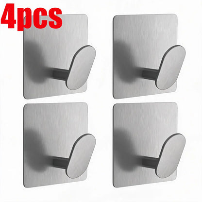 1/4pc Bathroom Stainless Steel Robe Hook Multi-Purpose Adhesive