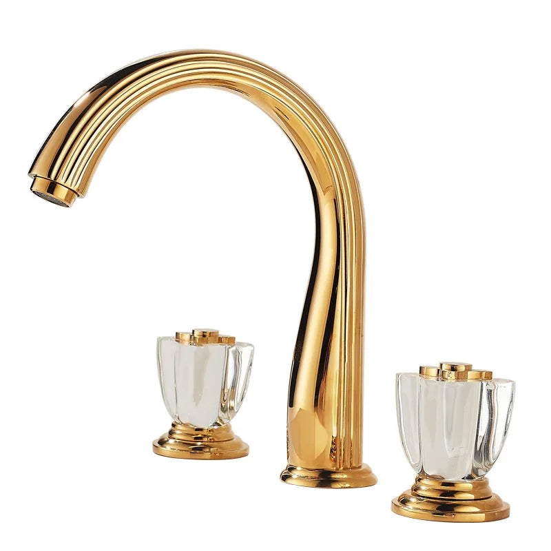 French Brass Bathroom Gold Three-Hole Basin Faucet Cold
