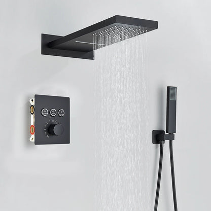 Matte Black Rain Waterfall Shower Thermostatic Mixer Bath