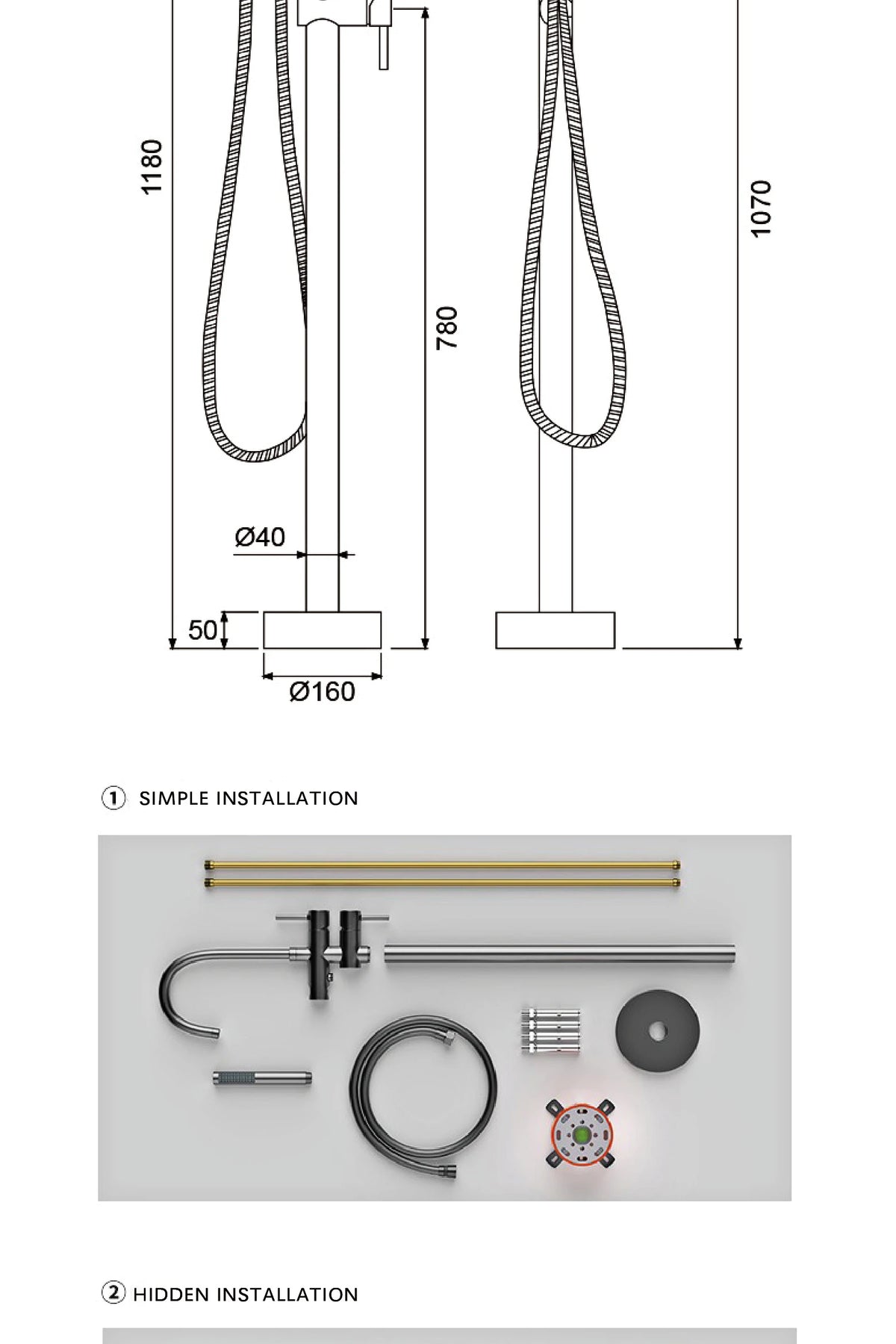 Aitana Luxury Black Brass Bathroom Faucet Floor Standing