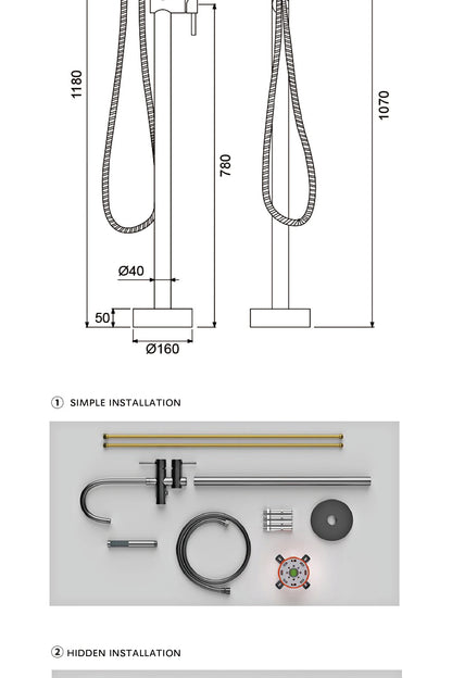 Aitana Luxury Black Brass Bathroom Faucet Floor Standing