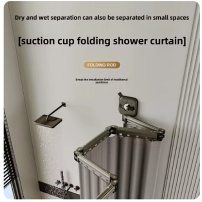Suction Cup Shower Curtain Rod Foldable Adhesive Drilling