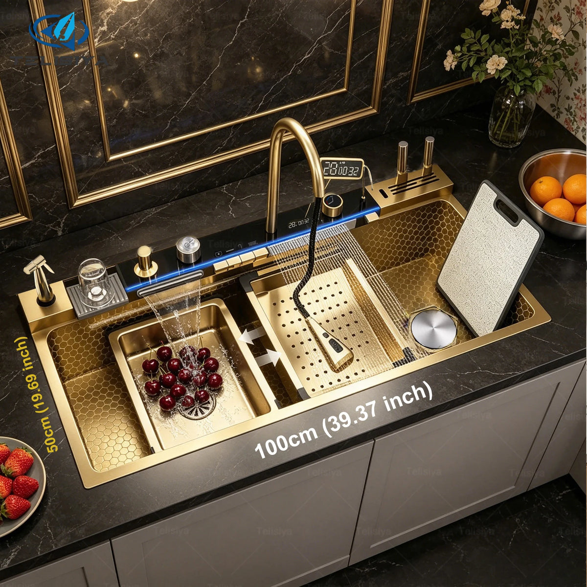 Stainless Steel Waterfall Sink Large Slot Integrated Sinks