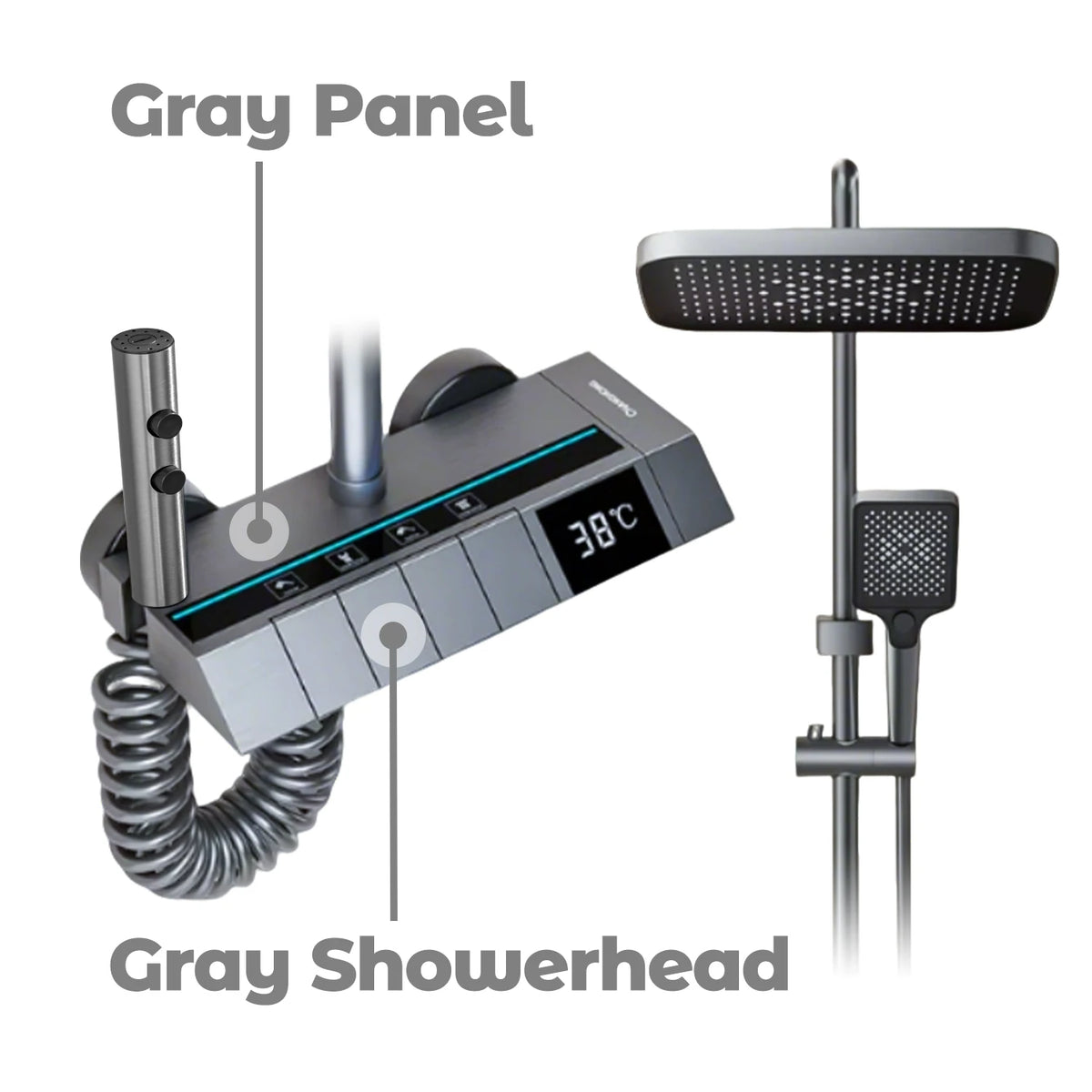 Digital Display Shower Faucet Modern Style Rainfall Bathroom