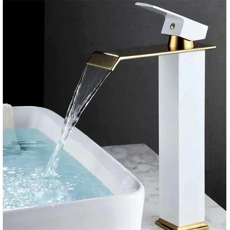 Basin Faucet Gold Black Waterfall Faucet Brass Bathroom