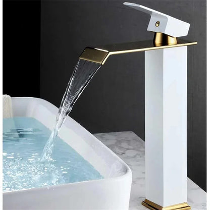 Basin Faucet Gold Black Waterfall Faucet Brass Bathroom
