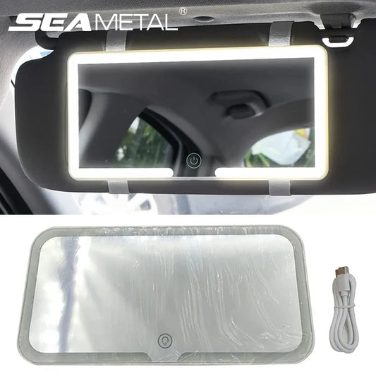 Seametal Car Led Makeup Mirror 3-Color Brightness Dimmable