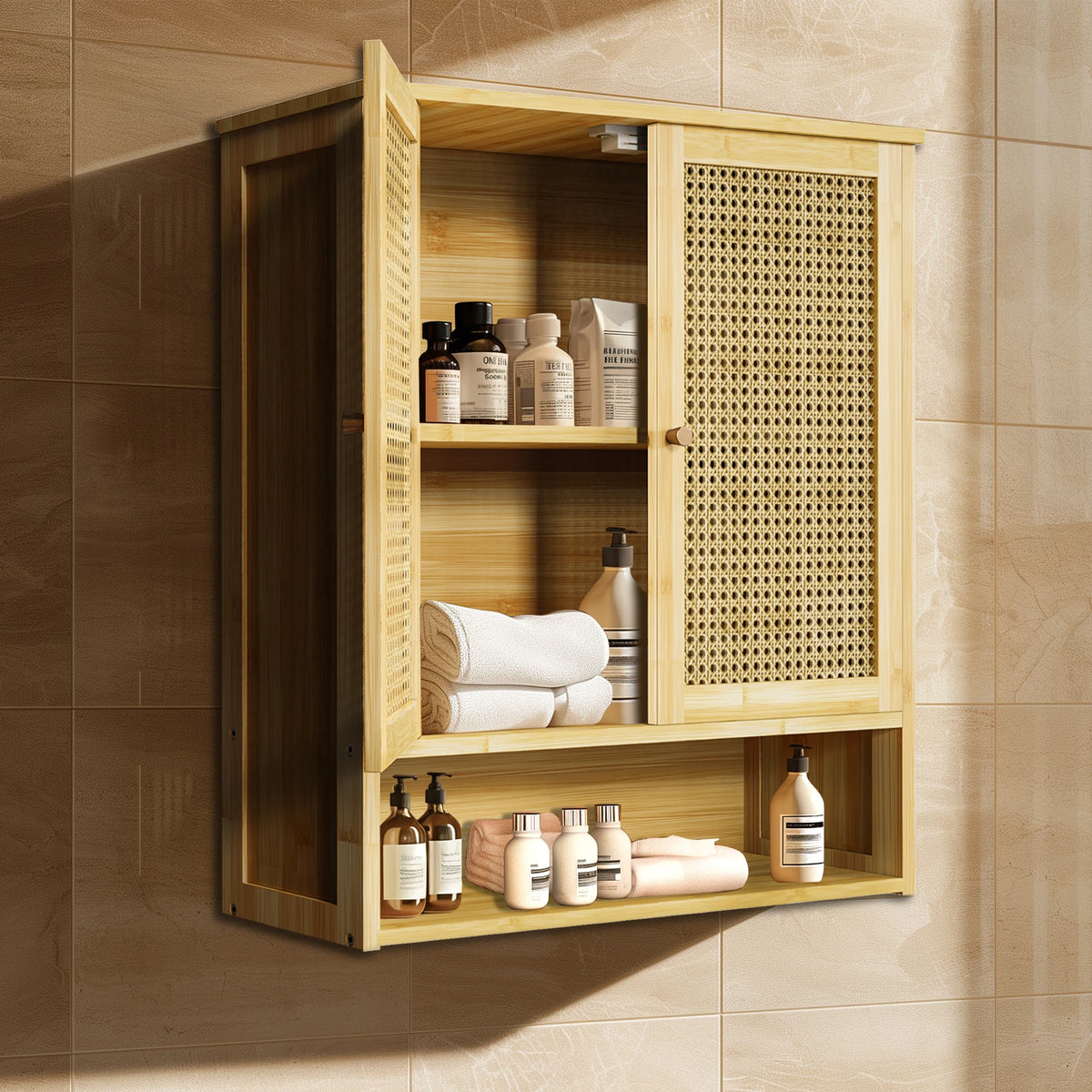 Wooden Storage Cupboard Wall Mounted Medicine Cabinet Unit