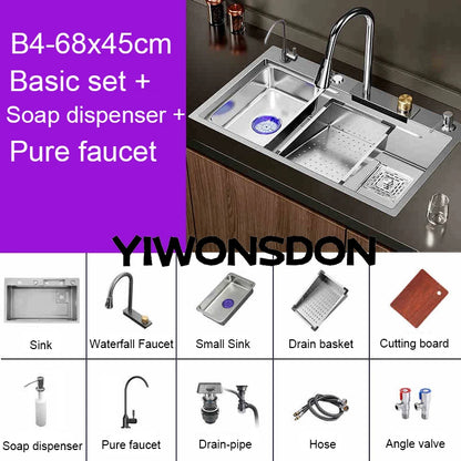 Brushed Nano Sink Waterfall Faucet Large Bowl Cup