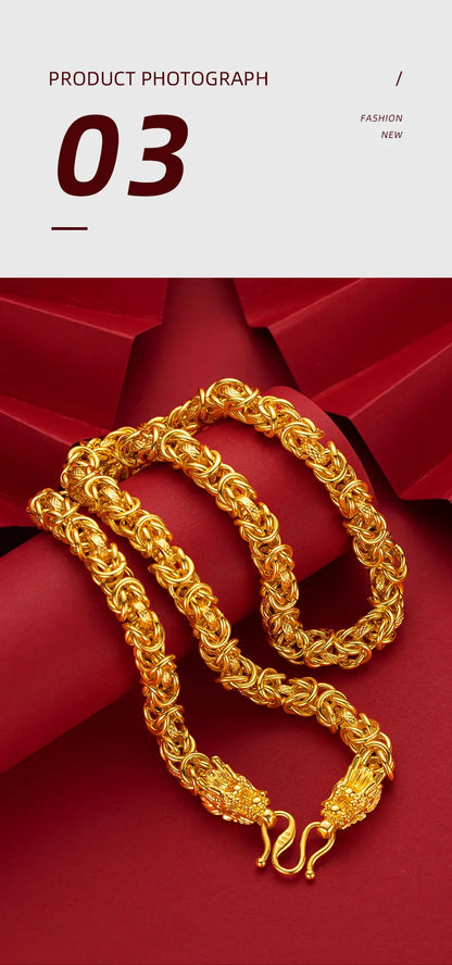 Unisex 24k Au999 Real Gold Boss Chain Hollow