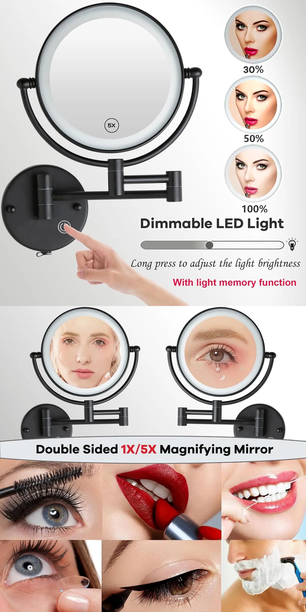 Brushed Gold Led Folding Touch Bathroom Mirrors Of