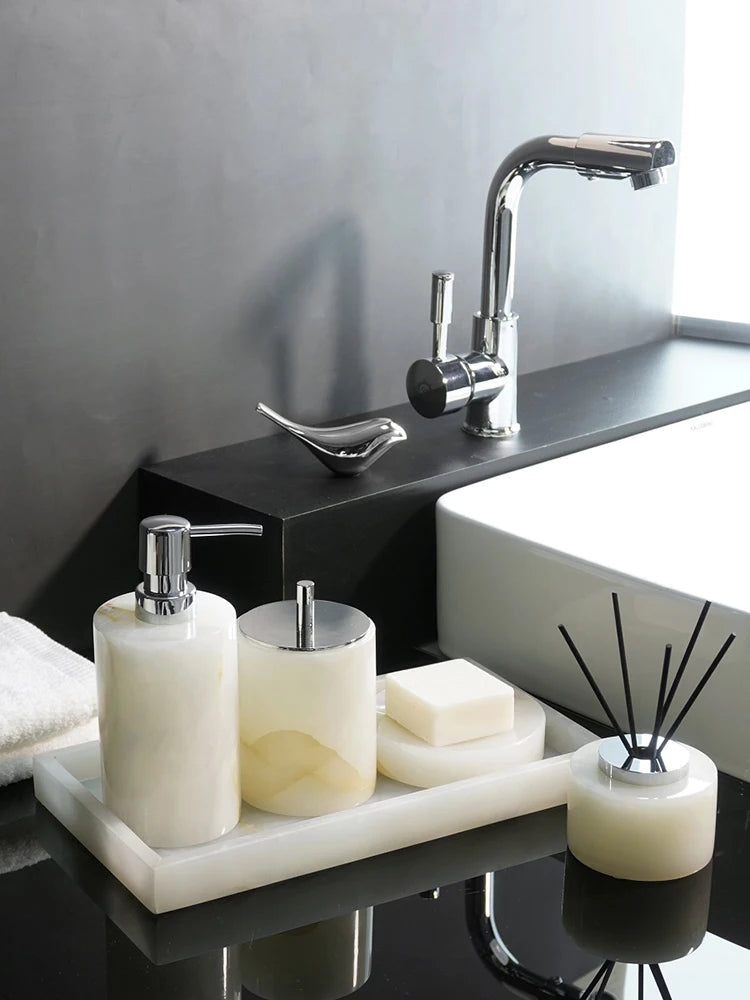 White Onyx Natural Marble Bathroom Luxury Soap Dispenser