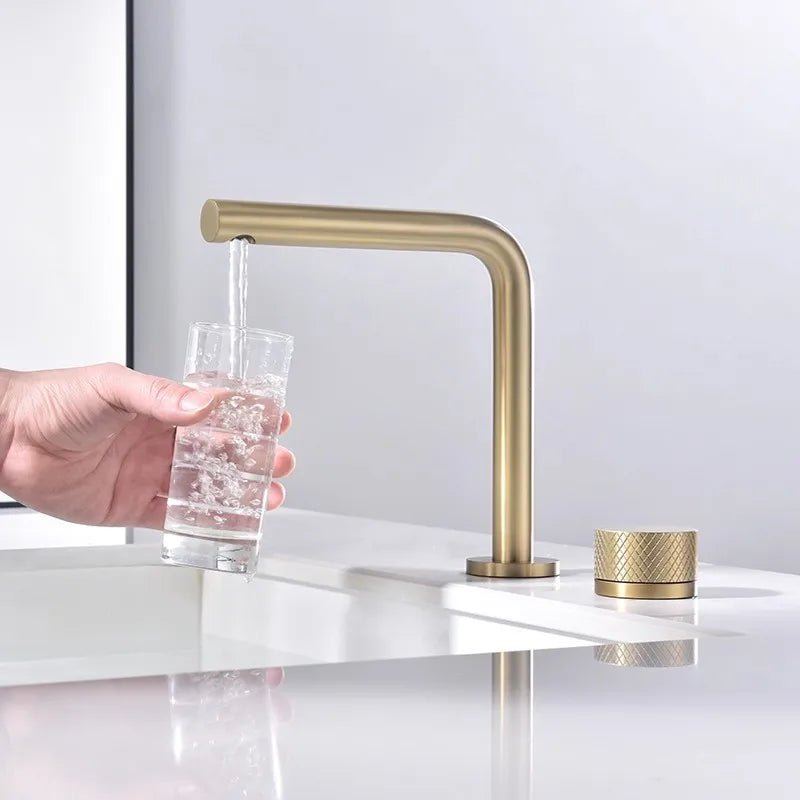 Brushed Rose Gold Basin Faucet Two Holes Gun