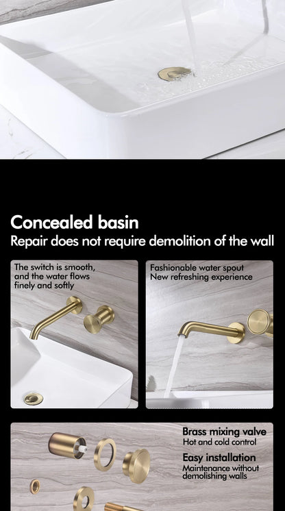 Brushed Gold Basin Faucet Recessed Control Switch Tap
