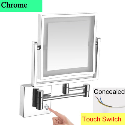 Square Touch Led Folding Bathroom Mirror 3x Magnifying