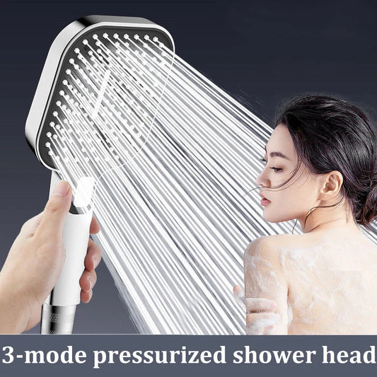 Square 3-Mode Pressurized Shower Head Large Panel Bathroom