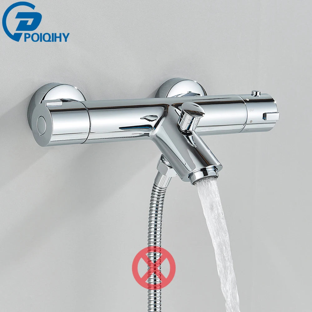 Chrome Mixer Thermostat Wall Mounted Thermostatic Shower Brass