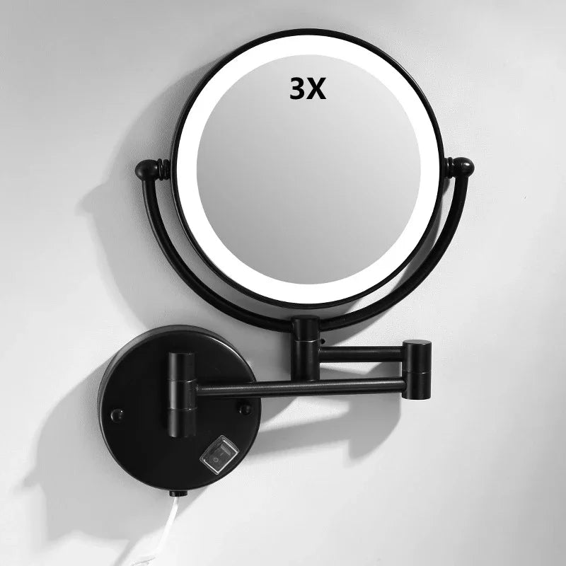 Bathroom Makeup Mirrors Black/Brushed Gold Brass Wall Extending
