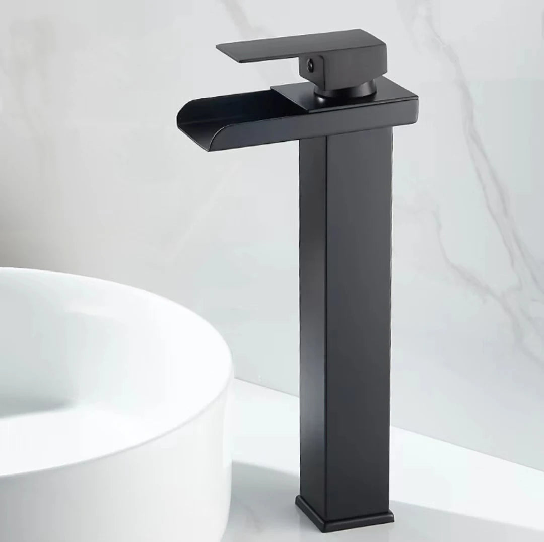 Black Waterfall Bathroom Basin Faucet Square Vanity Sink