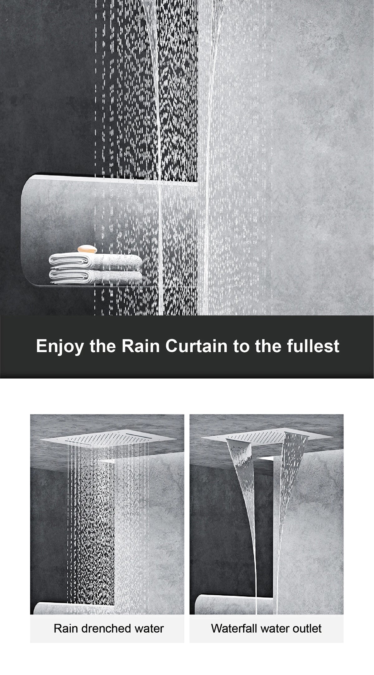 Luxury Gun Grey Brass Thermostatic Shower System Ceiling-Embedded